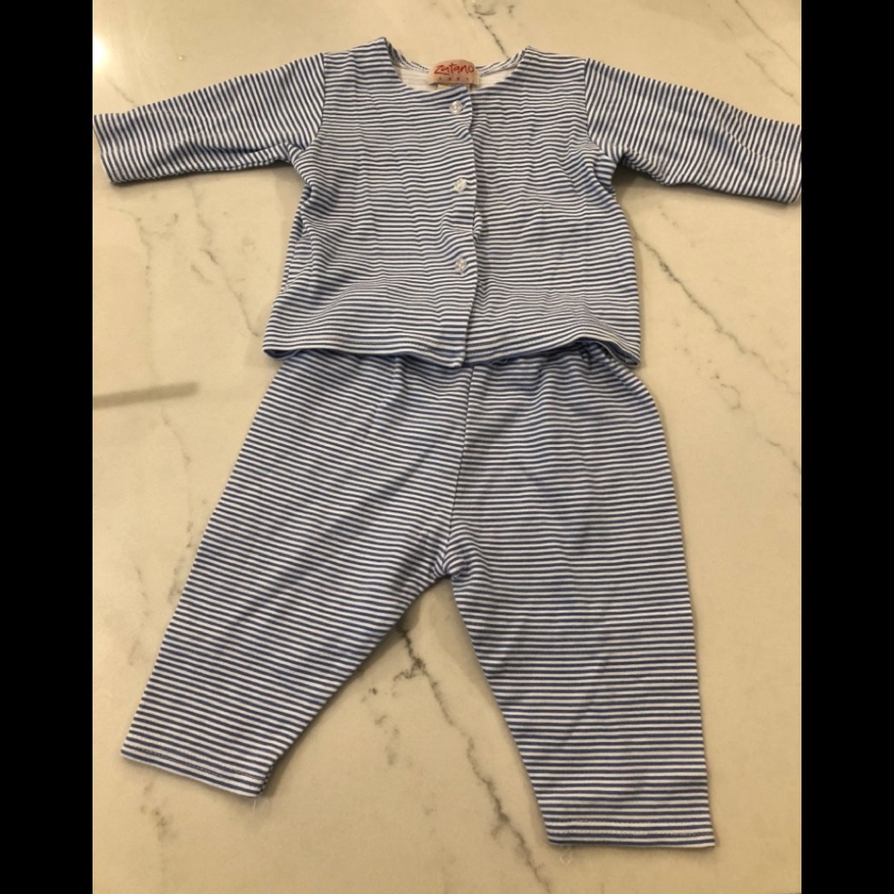 Zutano blue/white outfit, 0-6M